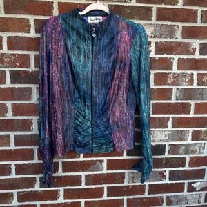 Joseph Ribkoff Iridescent Teal, Purple & Pink Zip-Front Blazer